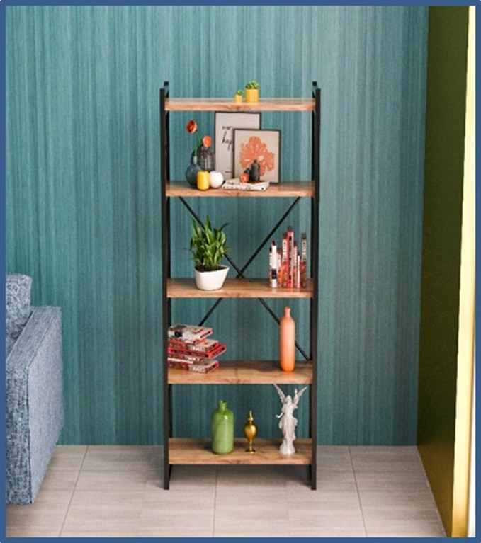 Полица за книги baker орев црна 66x34x180cm Полица за книги baker орев црна 66x34x180cm